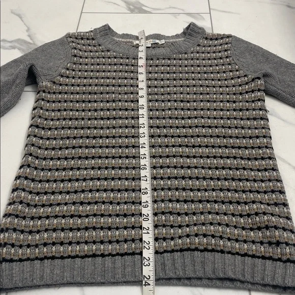Boden Gray/BlackWhite/Tan Striped Sweater Wool Crew Neck Rib Cuffs & Hem Sz 2 - Picture 13 of 13